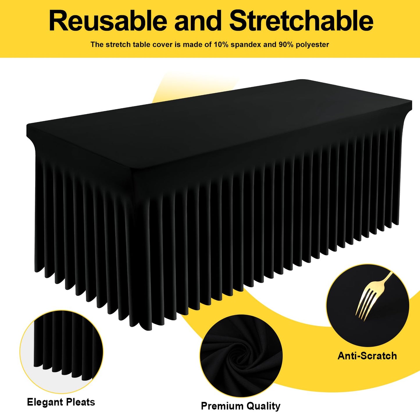 Smiry Spandex Tablecloth, Elastic Fitted Stretch Tablecloth for 6FT Rectangle Tables, Waterproof Washable Table Cover Skirt for Outdoor, Wedding, Banquet & Parties (Black, 72Lx30Wx30H Inch)