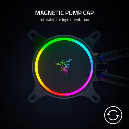 Razer Hanbo Chroma RGB All in One Liquid Cooler aRGB Pump Cap: AIO Design - Quiet, Powerful aRGB Fans - PWM Fan Controller Support - Intel LGA 115X Series, 2011, 1200, 1700, AM5 Compatible - 360MM