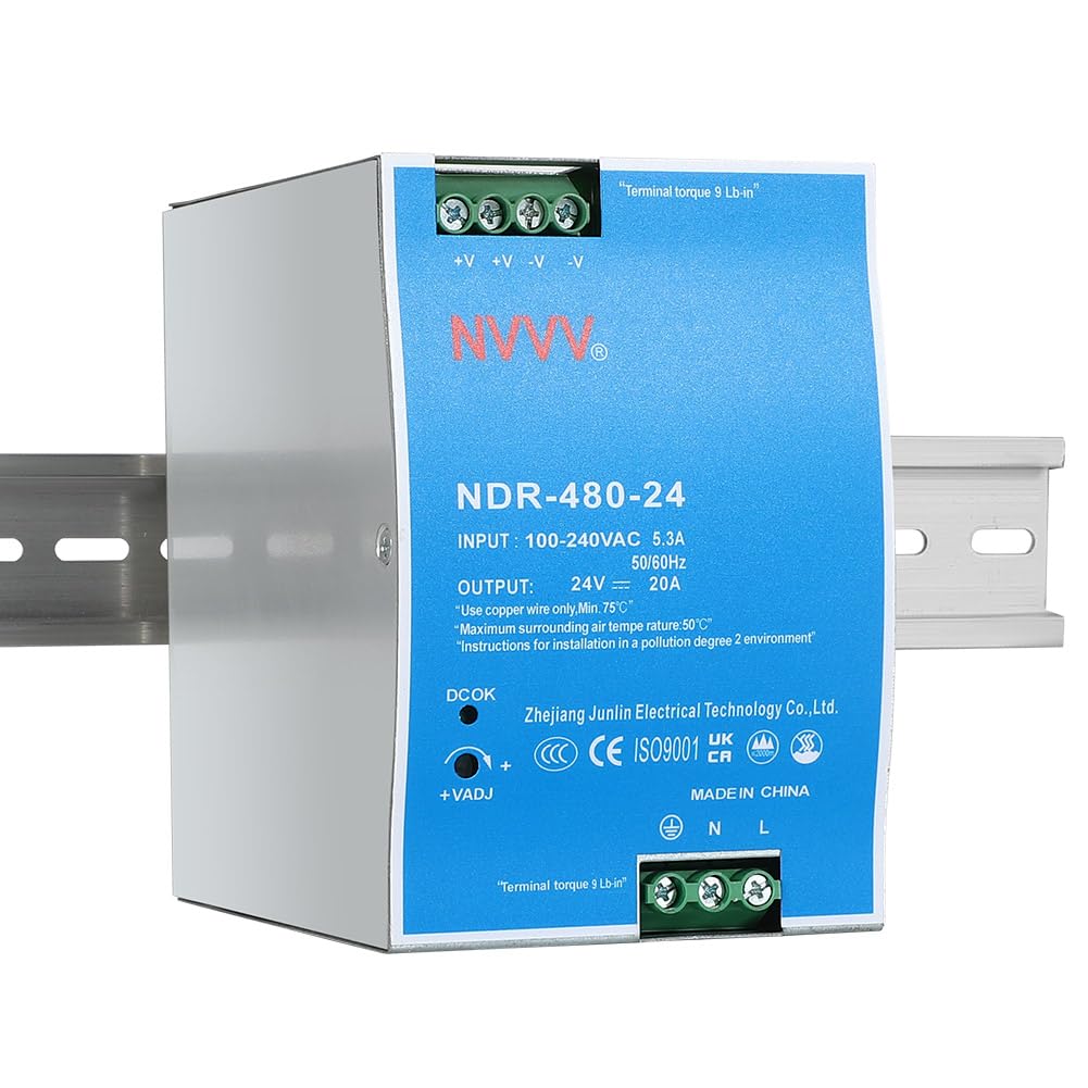 NDR-480-24 24VDC 20 Amp 480W Industrial DIN Rail Power Supply Built-in Active PFC Function Silver+Blue