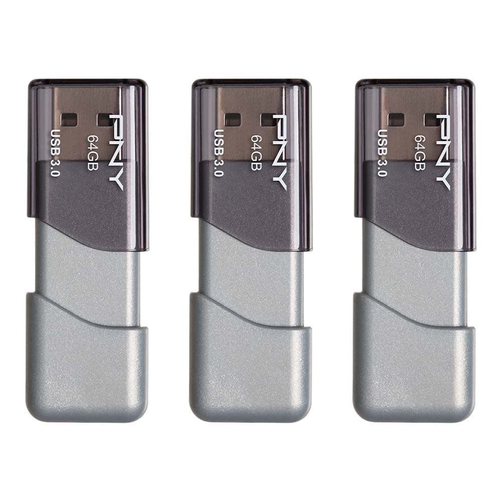 PNY 64GB Turbo Attaché 3 USB 3.0 Flash Drive,Grey (Pack of 3)