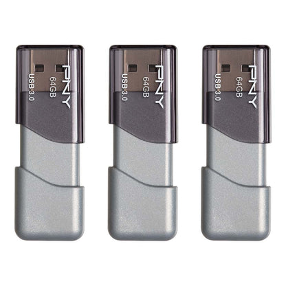 PNY 64GB Turbo Attaché 3 USB 3.0 Flash Drive,Grey (Pack of 3)