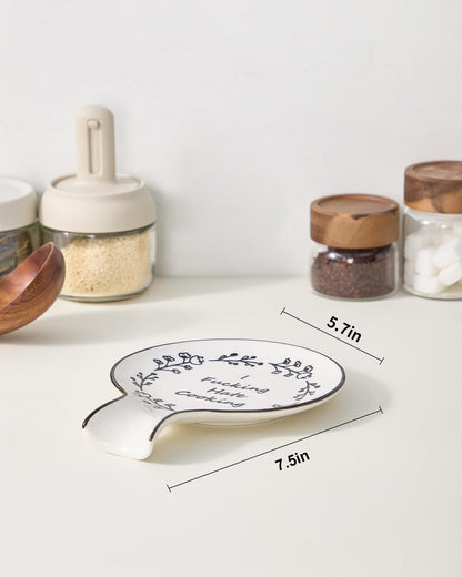 Ceramic Spoon Rest, Cooking Spoon Holder for Kitchen Counter/Stove Top/Dining Table Modern Farmhouse Decorative, Large (Blue)