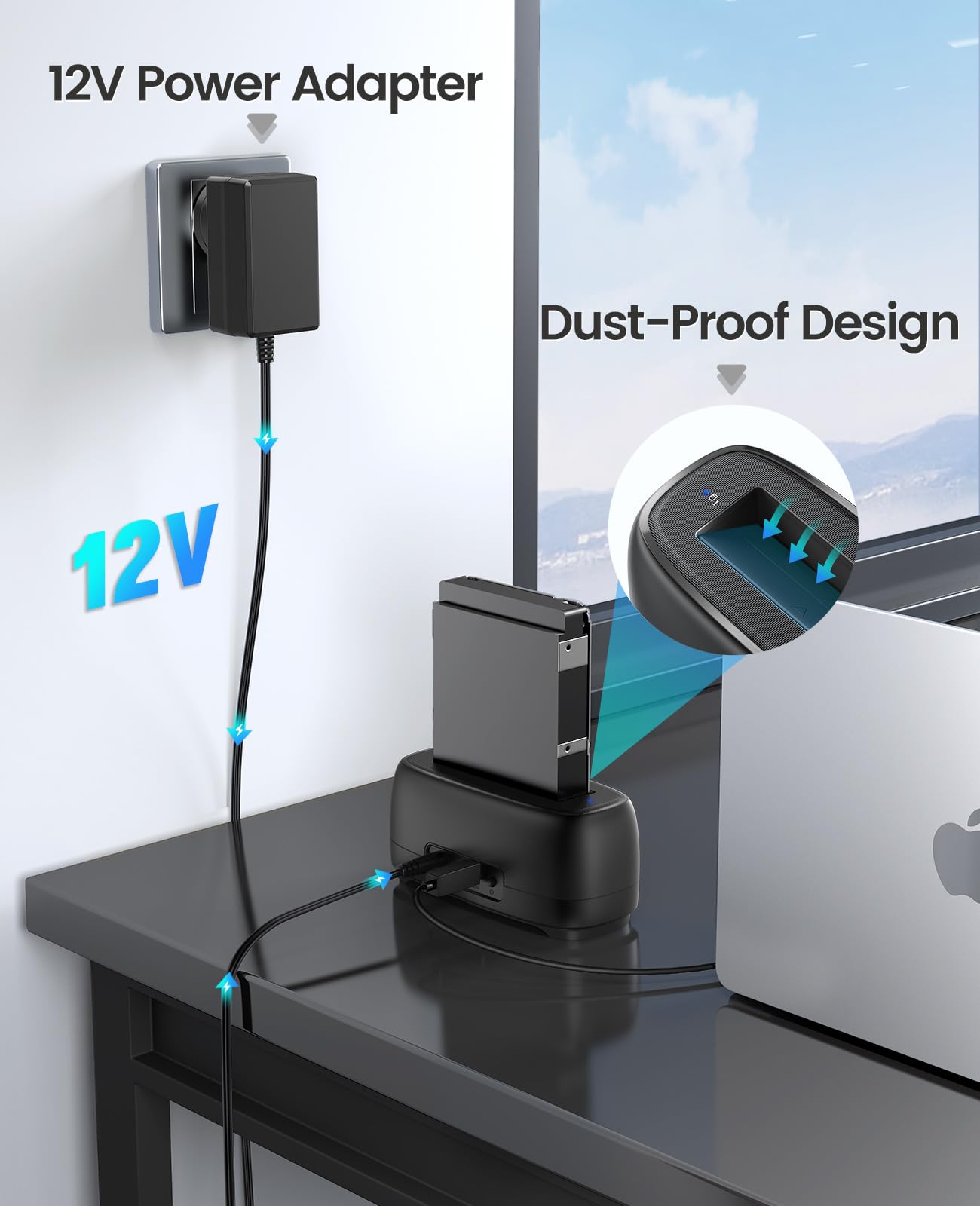 ORICO External Hard Drive Docking Station for 2.5/3.5 Inch HDD SSD USB 3.0 to SATA Hard Drive Dock Up to 22TB Support UASP 12V Power Adapter Supply-DD18