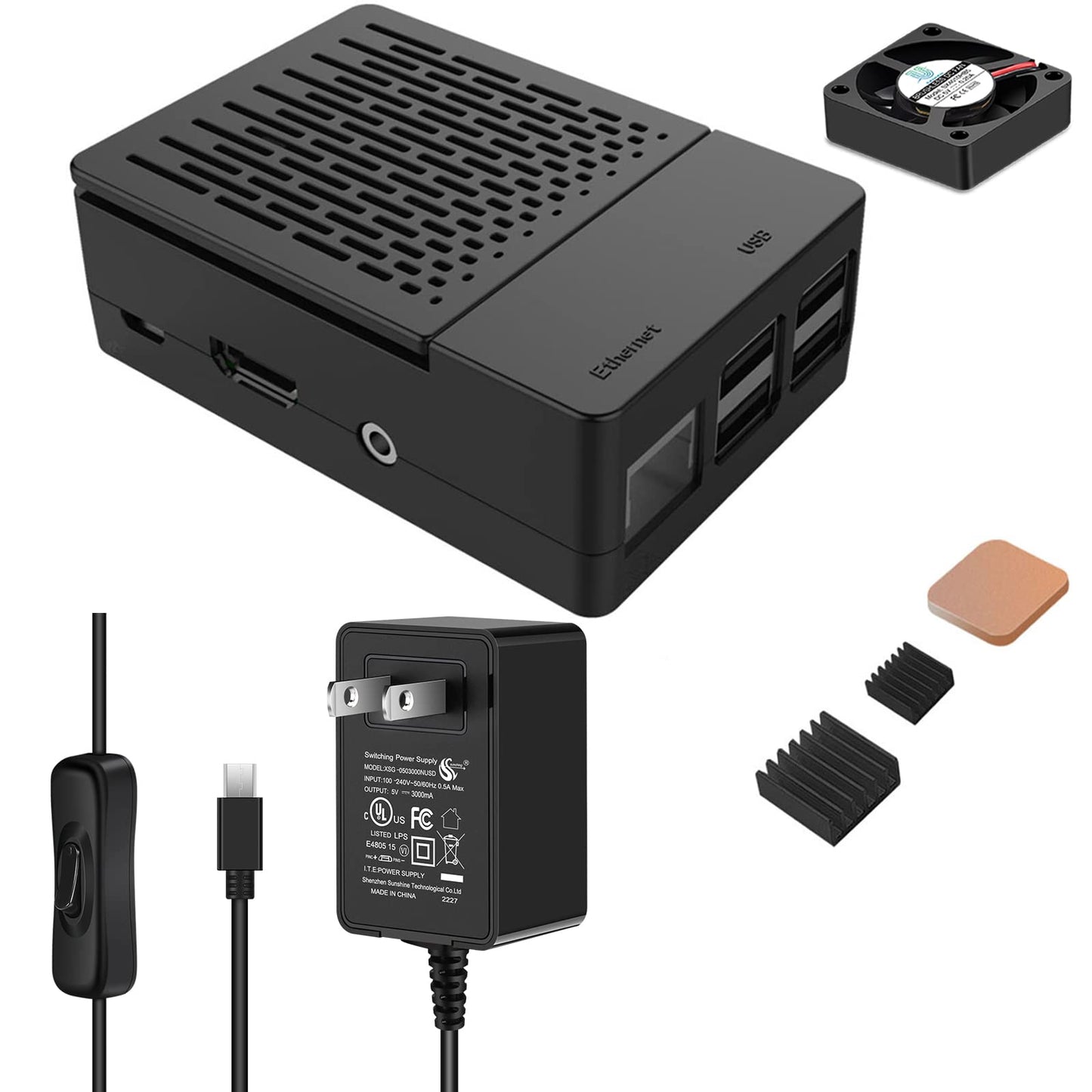 [5V 3A 15W] iUniker Raspberry Pi 3 Case, Power Supply With Switch for Pi 3 B+ (UL Listed)