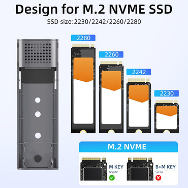 SEINIKAY M.2 NVMe-Gehäuse, werkzeugloser USB 3.2 Gen 2 (10 Gbit/s)-zu-NVMe-Adapter mit Kühlkörper, 10 Gbit/s Geschwindigkeit, Plug &amp; Play, 16 TB Erweiterung, mit CC-zu-A-Kabel