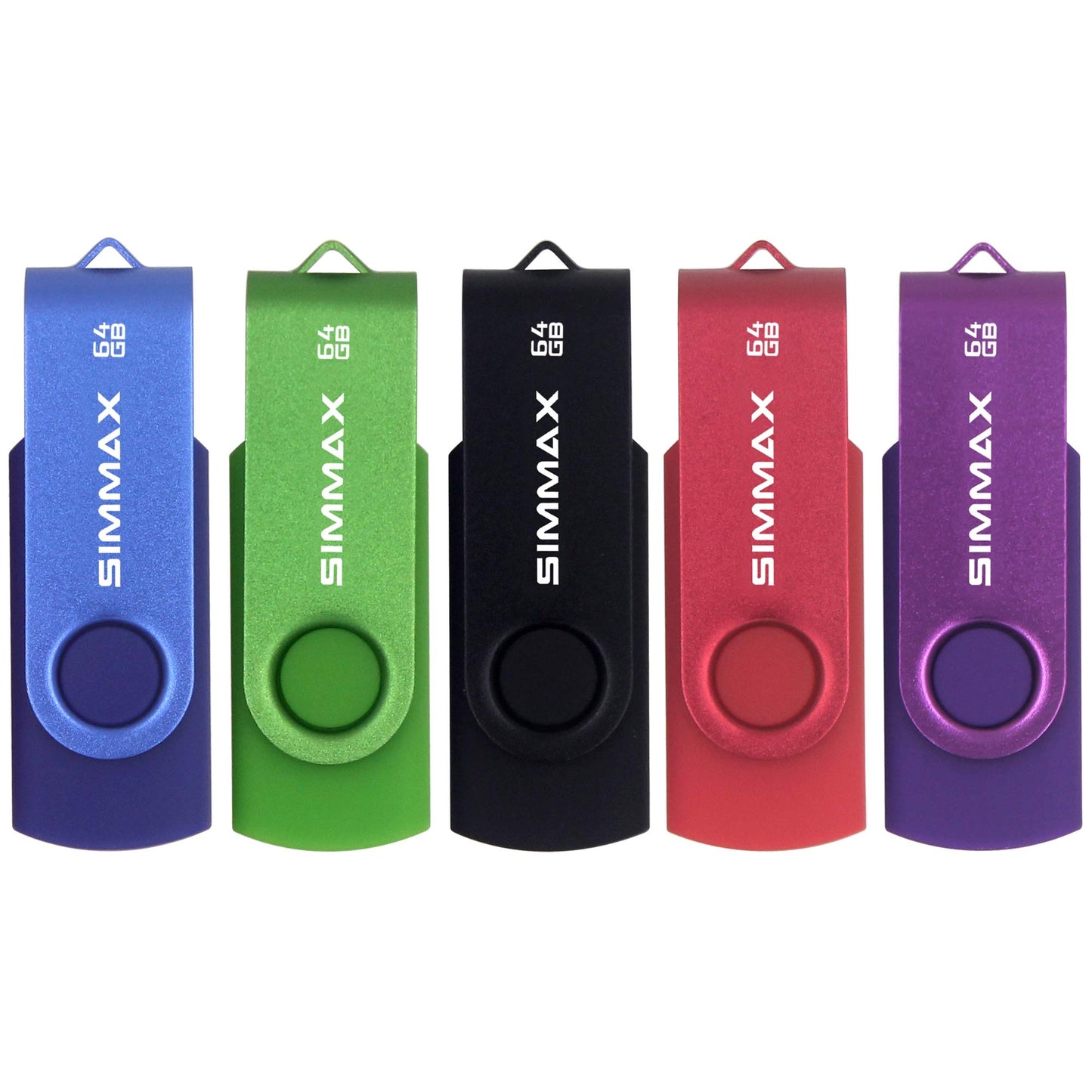 SIMMAX USB Flash Drives 5 Pack 64GB Memory Stick Swivel Design USB 2.0 Flash Drive Thumb Drive Zip Drives (64GB Blue Green Black Red Purple)