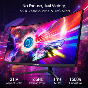 Sceptre 34-Inch Curved Ultrawide WQHD Monitor 3440 x 1440 R1500 up to 180Hz/165Hz DisplayPort x2 99% sRGB 1ms Picture by Picture, Build-in Speakers Machine Black 2025 (C345B-QUT168)
