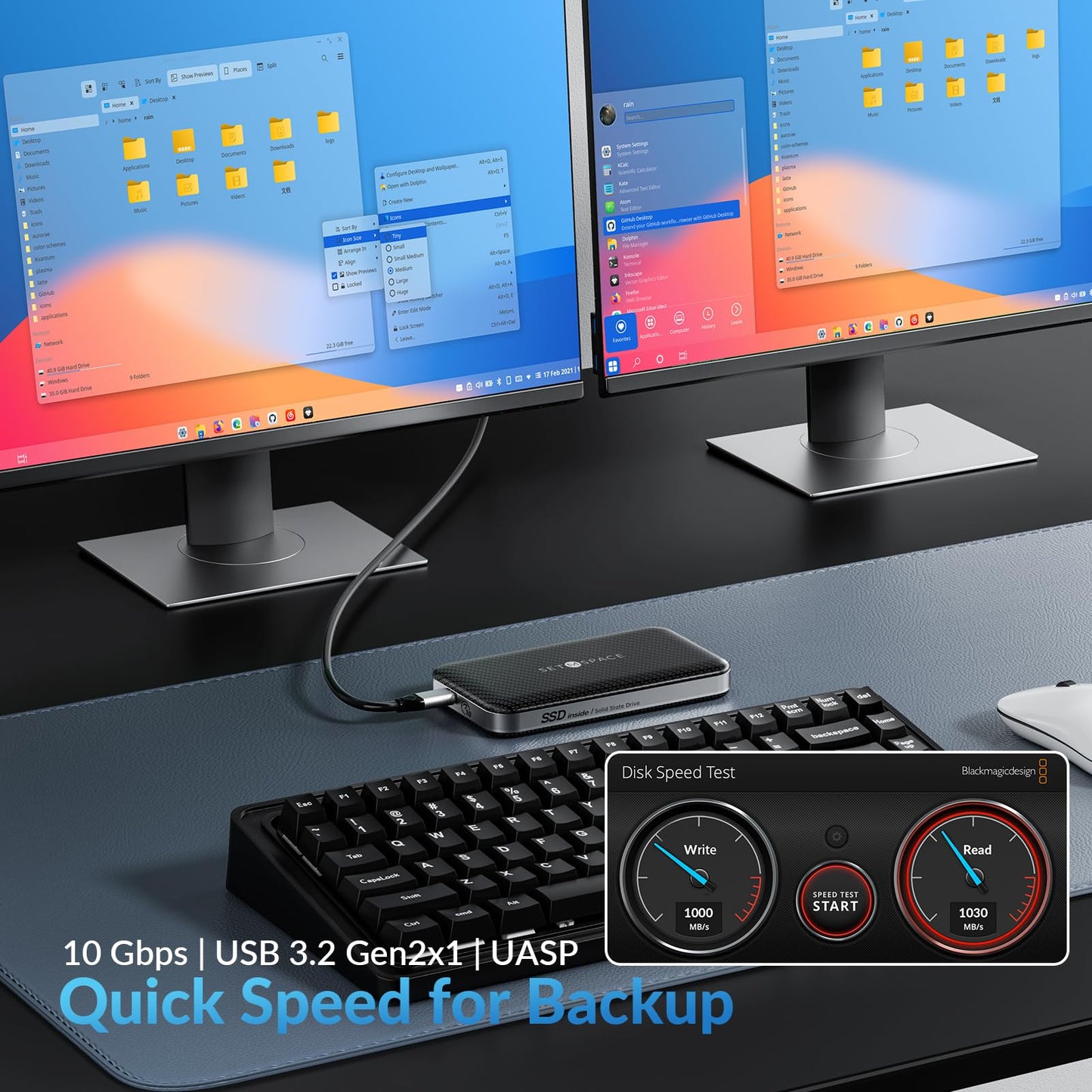 SETMSPACE Externe Festplatte, Externe SSD 500 GB, Tragbare Festplatte 10 Gbit/s | 1030 MB/s, USB-C-Festplatte für Speicherung und Datensicherung, Hochwertige externe SSD-Festplatte für Mac, Xbox [LP10-500G]