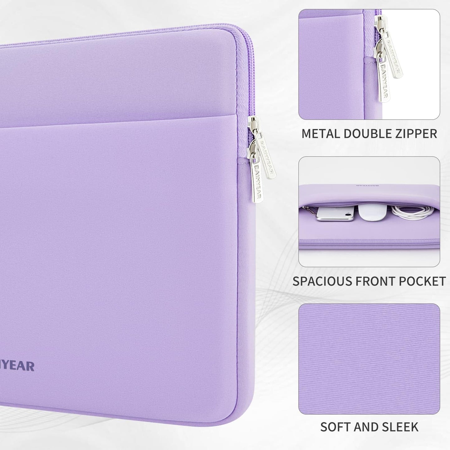 RAINYEAR Laptop Sleeve Case 13.3 Inch, Protective Portable Case with Front Pocket, Briefcase Handbag Laptop Bag Compatible with MacBook Air/Pro 13-13.3 inch, MacBook Pro 14 inch, Purple