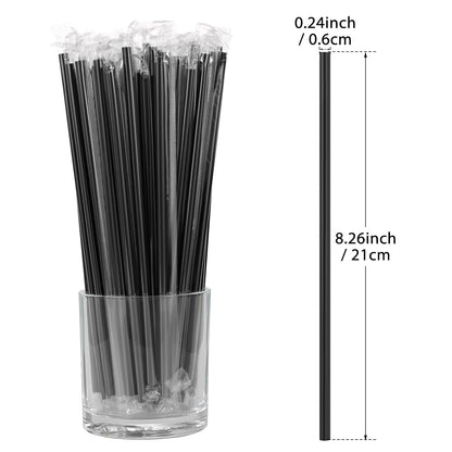 [Individually Wrapped] 100Pcs Disposable Plastic Straws - 8.26"*0.23" Black Drinking Straws for Hot/Cold Drinks,Juice,Coffee,Cocktail