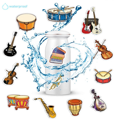 Musical Instrument Stickers - 50 Pcs Music Stickers Motivational Vinyl Waterproof Stickers Cartoon Lovely PVC Kawaii Decals Funny Vinyl Decoration DIY Decor for Teens Music Fans