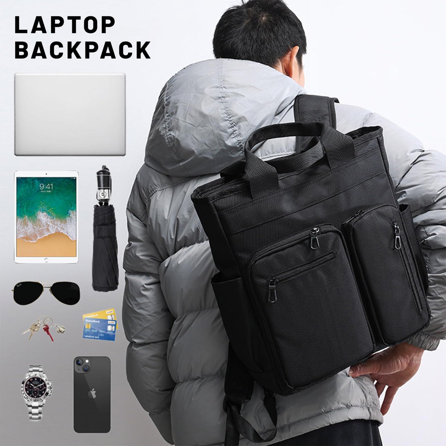 mygreen Tokyo Tote Messenger Backpack Convertible Tote Bag and Backpack, Fits 15.6" Laptop