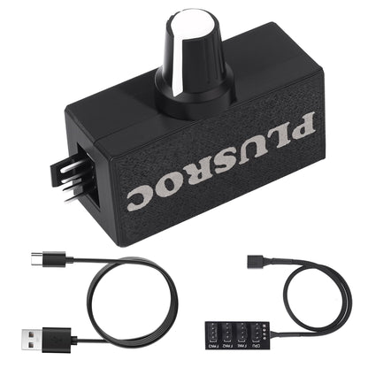 PlusRoc 12V PWM PC Fan Controller with USB Type-C Power Cable & 4-Pin 4-Way Fan Hub Splitter, DC 12V Fan Speed Controller, 8W Output(Lite)