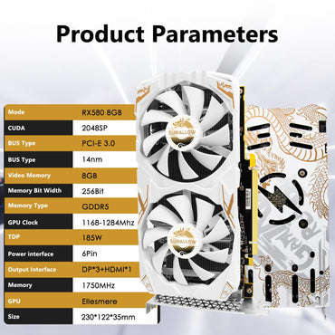 SURALLOW RX 580 8GB Graphics Card, 2048SP,GDDR5,256 Bit Graphics Card for Gaming PC,PCIE 3.0,Twin Freeze Fans Computer Video Card with HDMI/DP/Ports