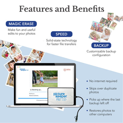 Picture Keeper PRO Tragbare Festplatte 500 GB – USB-Festplatte für PCs, Macs, Laptops und Computer, 1/2 Terabyte tragbarer externer SSD-Speicher für Fotos, Videos und mehr – 500 GB, Silber