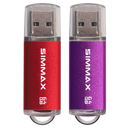 SIMMAX Flash Drive 2 Pack 64GB USB 2.0 Flash Drives Thumb Drive Memory Stick Pen Drive with Led Indicator (Red Purple)
