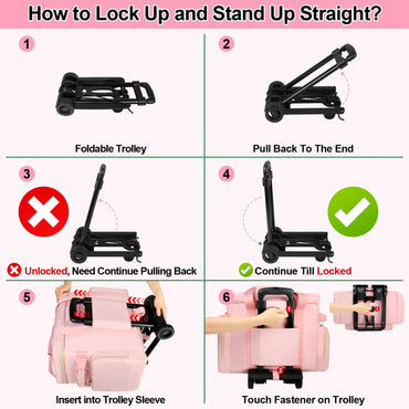 SIYNPAV Rolling Teacher Bag with Accordion File Organizer, USB Port& 15.6 Inch Laptop Compartment, Wheeled Teacher Tote Bag with Detachable Trolley for Teaching& Office Supplies Storage (Pink)