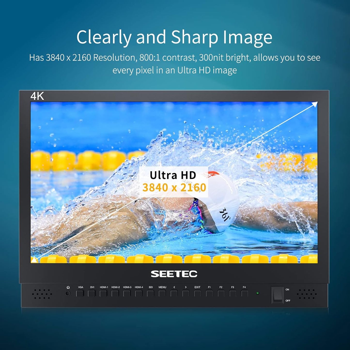 SEETEC 4K156-9HSD 15,6-Zoll-Broadcast-LCD-Monitor mit IPS-UHD-Display (3840 x 2160), SDI-Ein- und -Ausgang, 4 HDMI-Eingängen und Quad-Split-Display 