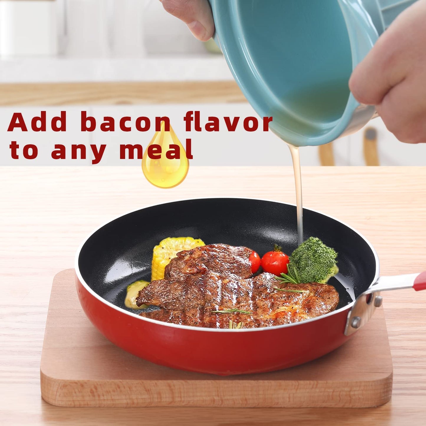 ONTUBE Ceramic Bacon Grease Container Keeper with Strainer, Frying Oil Storage Can, Turquoise