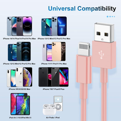 3 Pack Apple MFi Certified Charger Cable 6ft, Lightning to USB Cable Cord 6 Foot, 2.4A Fast Charging,Apple Phone Long Chargers for iPhone 13/12/11/11Pro/11Max/ X/XS/XR/XS Max/8/7/6