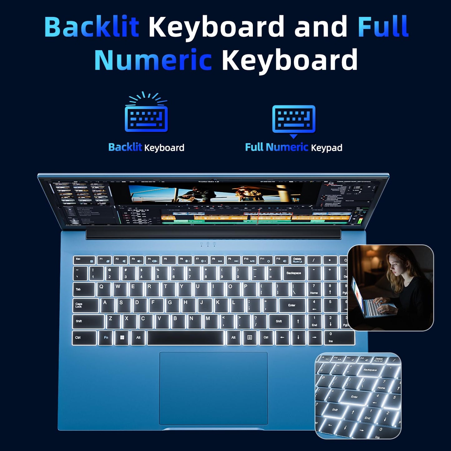 SGIN 15,6-Zoll-Laptop mit 16 GB RAM, 1024 GB SSD, Intel Core i3 Prozessor, Windows 11, tragbarem Notebook, IPS-FHD-Display, WLAN 6, 180°-Öffnungswinkel und Tastatur mit Hintergrundbeleuchtung