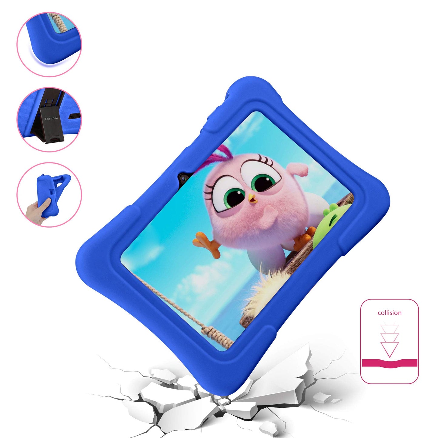 PRITOM 7-Zoll-Kindertablet mit Hülle, Quad-Core-Tablet, Android 13, 32 GB ROM, WLAN, Bluetooth, Dual-Kamera, Lern-Apps, Spiele, Kindersicherung, vorinstallierte Kindersoftware