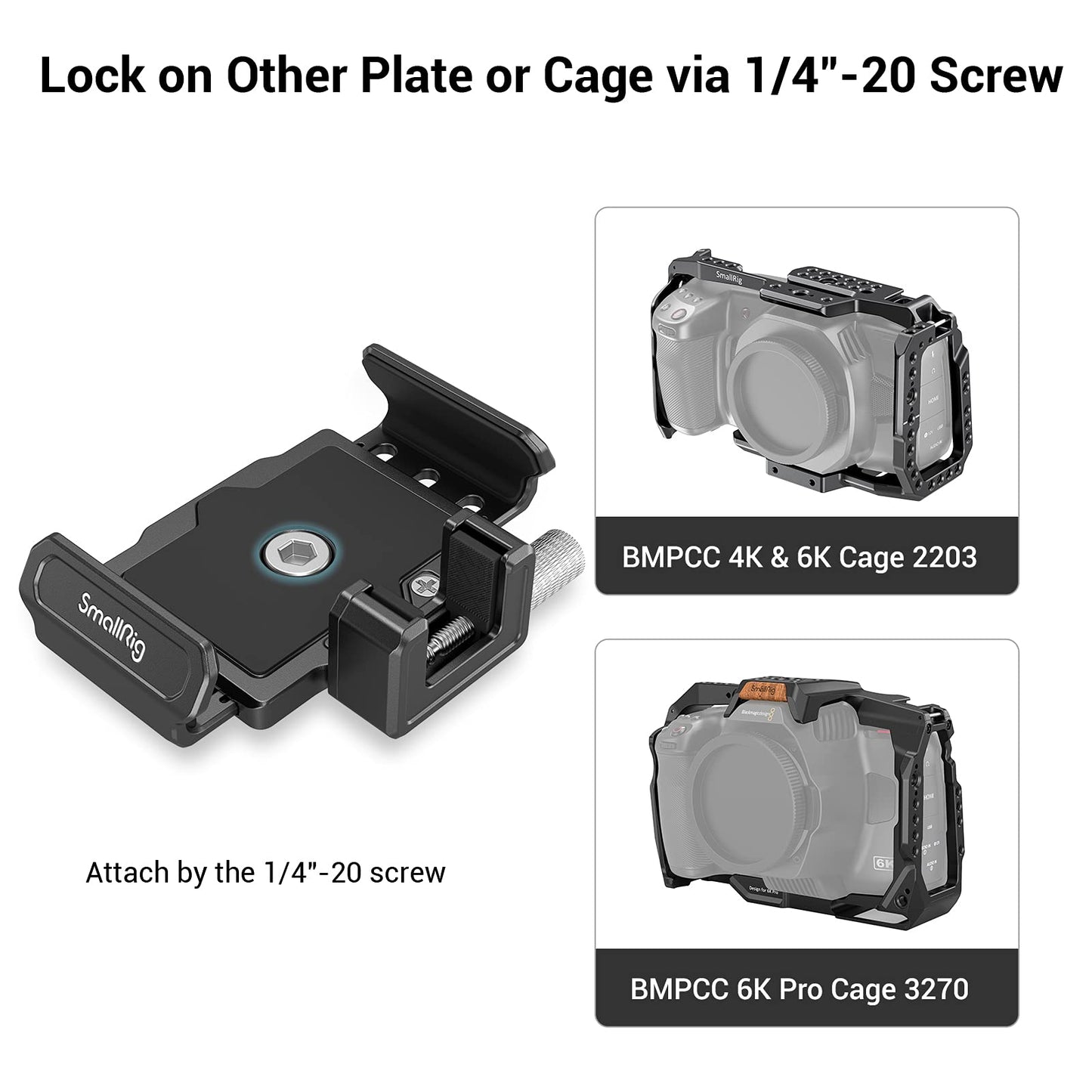 SMALLRIG SSD Mount Bracket SSD Holder for Samsung T5/T7 SSD, SanDisk SSD, SanDisk SSD T5/T7, Compatible Cage for BMPCC 6K Pro - 3272