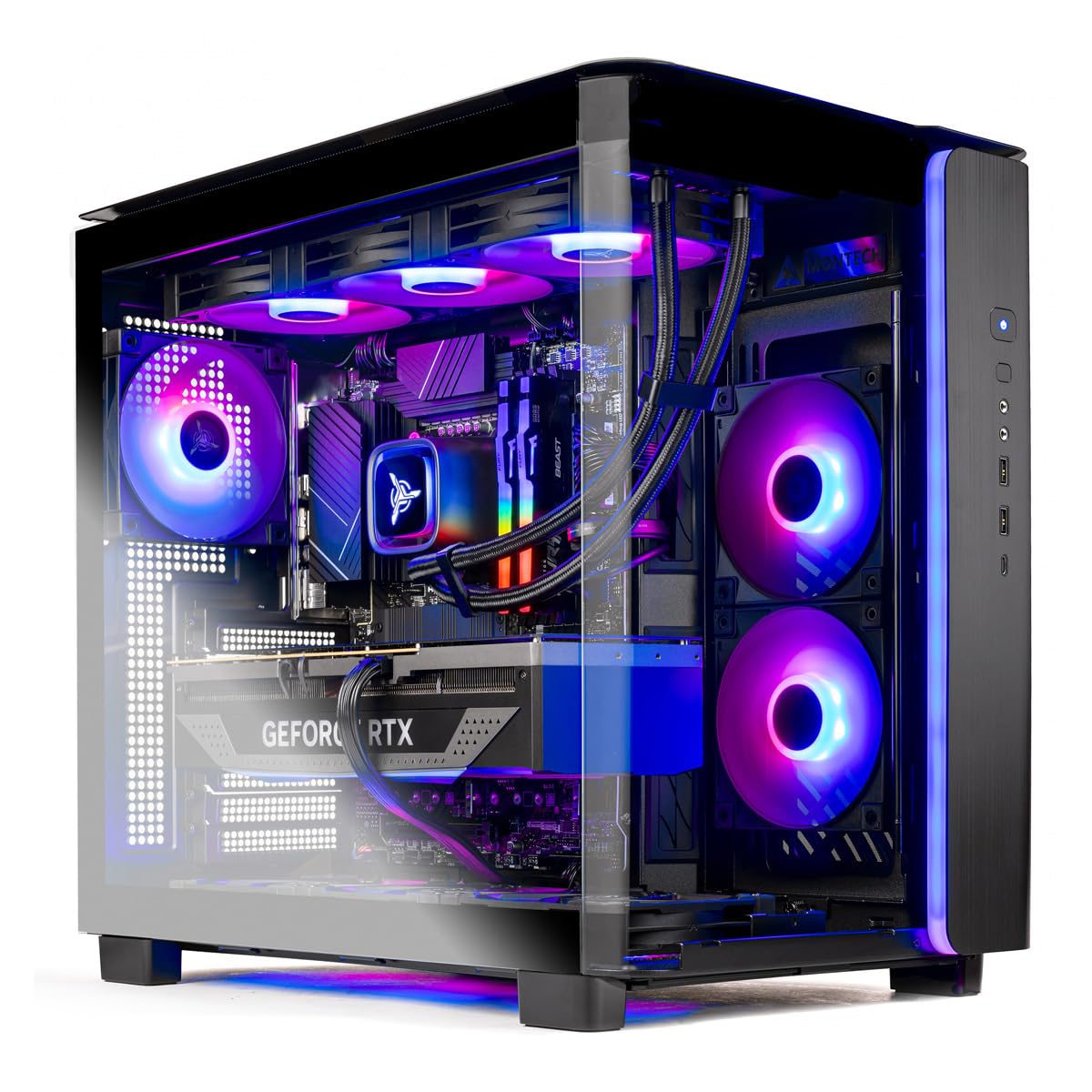 Skytech King 95 Gaming-PC, Ryzen 7 9700X 3,8 GHz (5,5 GHz Turbo Boost), NVIDIA RTX 5070 12 GB GDDR7, 1 TB Gen4 SSD, 32 GB DDR5 RAM 6000 RGB, 850-W-Netzteil (Gold), 360-mm-ARGB-AIO-Wasserkühlung, WLAN, Windows 11 Home