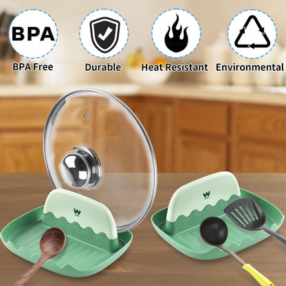 Löffel- und Deckelablage – 2er-Pack Löffelablage mit Deckelhalter, saubere und tropffreie Löffelablage für Herdplatten, hitzebeständige Utensilienablage für Löffel, Topfdeckel, Pfannenwender, Küchenutensilien, Gabeln (Grün)