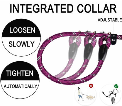 Hundeleine, 1,8 m lange, robuste Hundeleine, strapazierfähige Premium-Qualität, starke Seil-Schlupfleine mit komfortablem, gepolstertem Griff und hochreflektierenden Fäden für kleine, mittlere und große Hunde, (Schwarz) 
