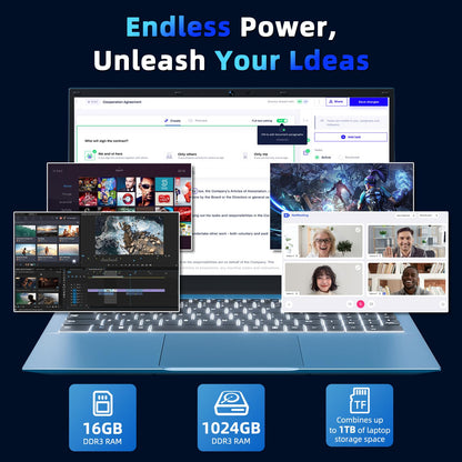 SGIN 15,6-Zoll-Laptop mit 16 GB RAM, 1024 GB SSD, Intel Core i3 Prozessor, Windows 11, tragbarem Notebook, IPS-FHD-Display, WLAN 6, 180°-Öffnungswinkel und Tastatur mit Hintergrundbeleuchtung