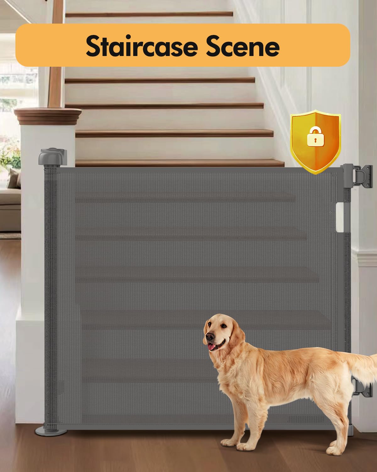 Retractable Baby Gate for Stairs & Doorways, 55" Wide x 33.6" Tall Easy Installation Mesh Dog Gate for Indoor & Outdoor Use,Pet and Dog Safety Gate for Hallways(Grey)