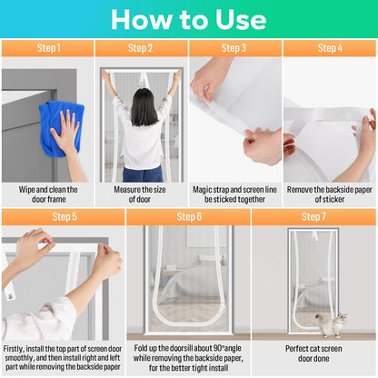 Reinforced Cat Screen Door, 35.5X82” Heavy Duty Pets Proof Screen Door with Bilateral Zipper, Prevent Dogs Cats Running Out from Home, Bedroom, Living Room, Kitchen Patio Doo