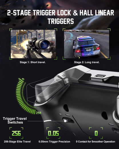 PXN P5 Kabelloser Gaming-Controller – Hall-Effekt-Joysticks und -Trigger, 1000 Hz Abtastrate, 4 Makro-Tasten, 2,4 GHz/Bluetooth/SW, Turbo, App – Für PC, Steam Deck, Switch/Switch 2, Android und iOS