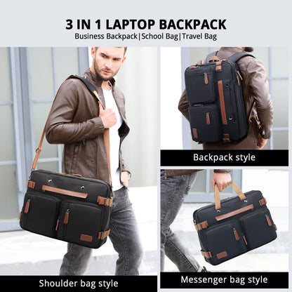 MOLNIA 3-in-1-Laptoptasche für Herren, 17,3-Zoll-Arbeitstasche für Herren, Laptop-Rucksack, Aktentasche, Umhängetasche, Computertasche für Laptops für Damen und Herren, Schwarz 