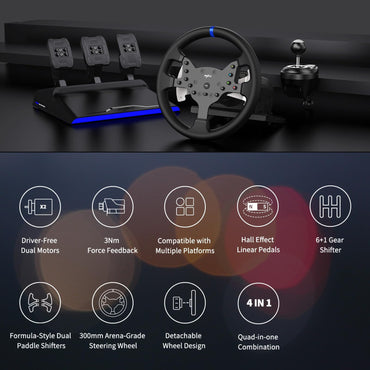 PXN Force Feedback PC Racing Wheel, Detachable 270/900 Degree V99 Driving Gaming Race Sim Steering Wheel Simulator with Pedals and Shifter for Windows PC, PS4, Xbox One, Xbox Series X/S