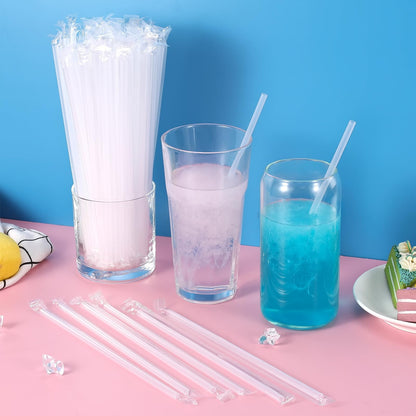 [Individually Wrapped] 100Pcs Disposable Plastic Straws - 8.26"*0.23" Clear Drinking Straws for Hot/Cold Drinks,Juice,Coffee,Cocktail