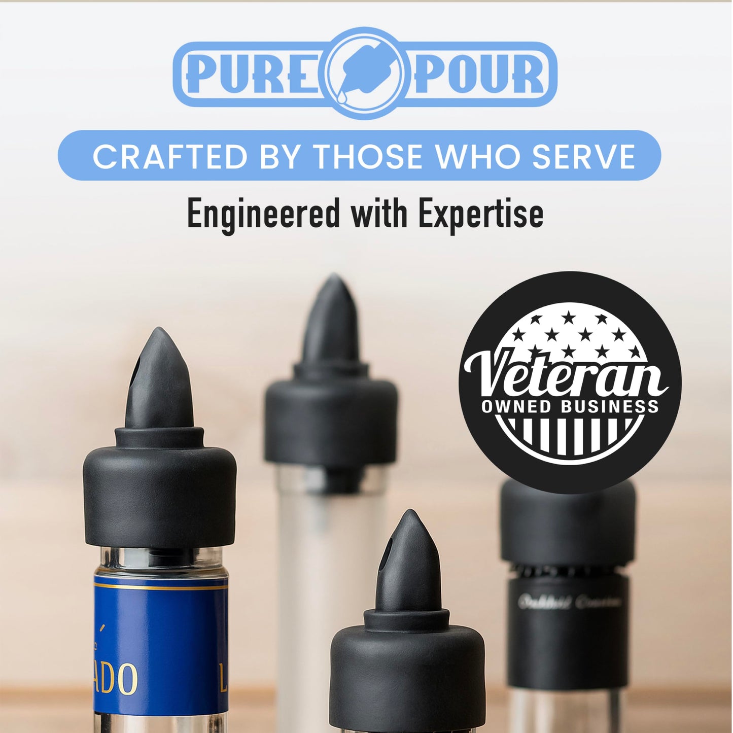 The Pure Pour Liquor Bottle Pourers - Leak-Proof Pour Spouts with Dust Caps - Fits Most Alcohol, Syrup, Olive Oil & Vinegar Bottles - Dishwasher Safe - 10 Pack