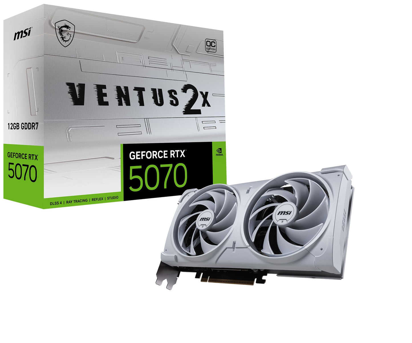 MSI Gaming RTX 5070 12G Ventus 2X OC White Grafikkarte (12 GB GDDR7, 192-Bit, Extreme Performance: 2557 MHz, DisplayPort x3 2.1a, HDMI 2.1b, NVIDIA Blackwell Architektur)