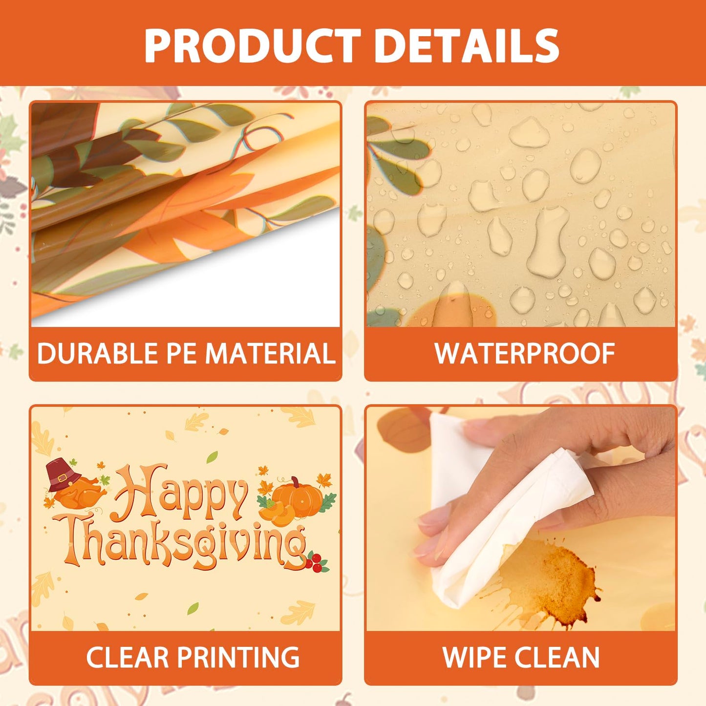 SUNCHARM Thanksgiving Tablecloth Disposable 3pcs - Plastic Thanksgiving Tablecloth Rectangle Fall Table Cloth Autumn Harvest Pumpkin Tablecover Table Cover for Dinner Party Decor 54x108 inches