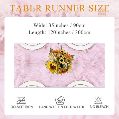 SAJOO Pink Cheesecloth Table Runner 10FT Boho Rustic Sheer Cheese Cloth Table Runners 120 Inch Gauze Table Decorations for Wedding Bridal Baby Shower Birthday Party Home Decor