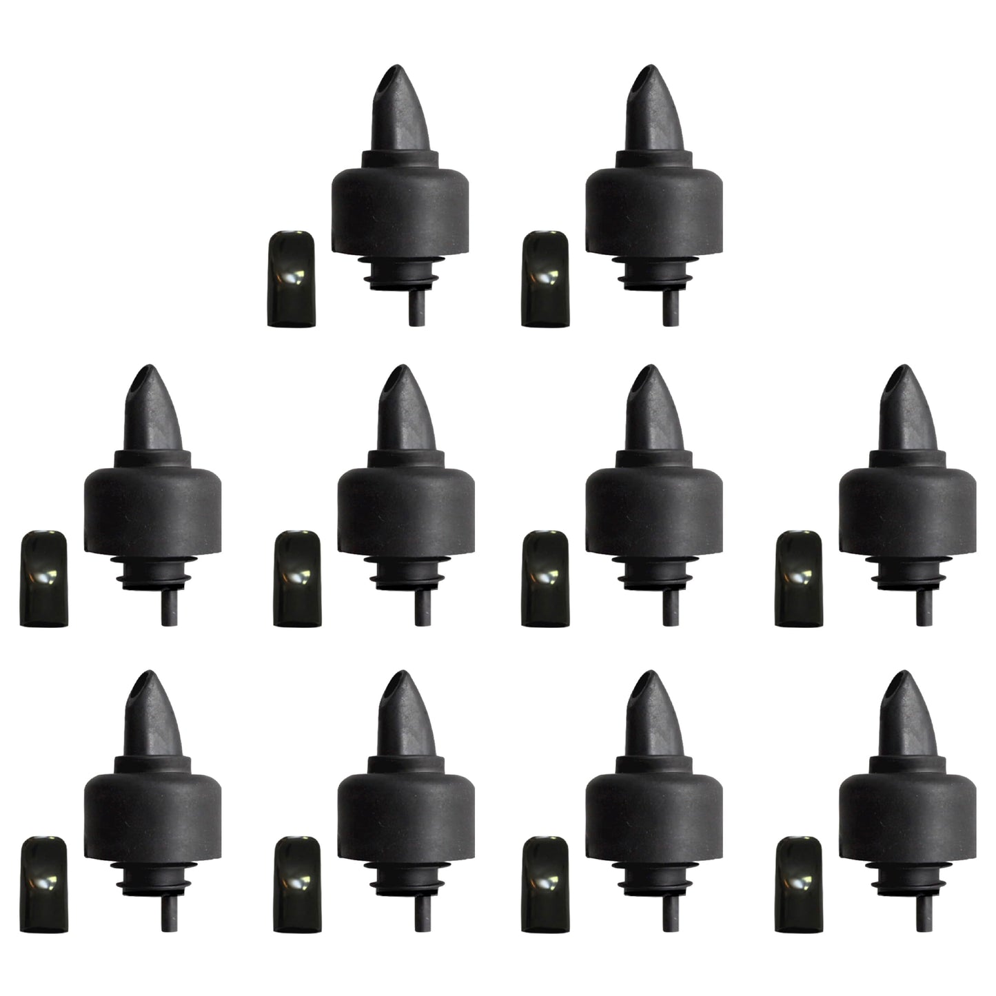 The Pure Pour Liquor Bottle Pourers - Leak-Proof Pour Spouts with Dust Caps - Fits Most Alcohol, Syrup, Olive Oil & Vinegar Bottles - Dishwasher Safe - 10 Pack