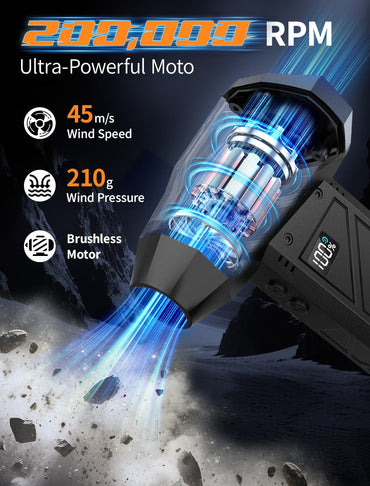 RUNLANE Compressed Air Duster, 200000RPM Electric Air Duster with Light, 4-Gear Adjustable Cordless Dust Blower for Computer, Keyboard, Outdoor, Home and Car (FB09-Black)