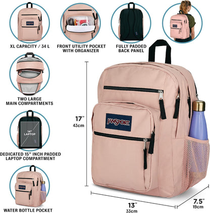 JanSport Laptop-Rucksack – Computertasche mit 2 Fächern, ergonomischen Schultergurten, 15-Zoll-Laptopfach, Tragegriff – Bücherrucksack – Erdbeer-Dusche 
