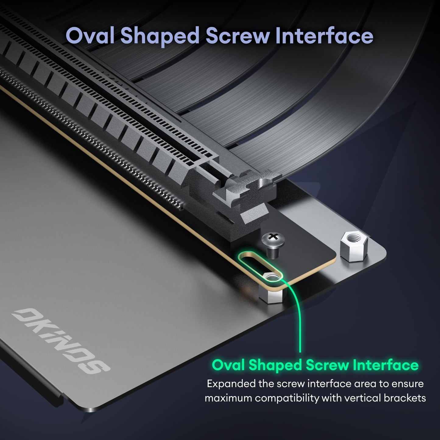 Okinos, PCI-E 4.0 Riser Cable, Compatible with RTX4090, RTX4080, RX7900XTX, PCIe 4.0 x16 High Speed Flexible Extender Card Extension Port 90 Degree Adapter, 200mm Black