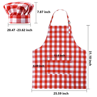 SATINIOR 2 Pcs Chef Costume for Women Men Chef Hat Apron Set for Adult Baker Apron Hat for Cooking Cosplay(Red, White,Plaid Style)