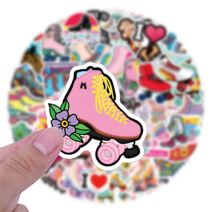 Roller Skating Stickers for Kids 55Pcs Love Rollerblade Waterproof Vinyl Decals for Cup Water Bottles Laptop Luggage Computer Mobile Phone Guitar Skateboard Luggage Phone Case Bicycle Decoration