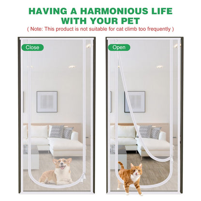 Reinforced Cat Screen Door, 35.5X82” Heavy Duty Pets Proof Screen Door with Bilateral Zipper, Prevent Dogs Cats Running Out from Home, Bedroom, Living Room, Kitchen Patio Doo
