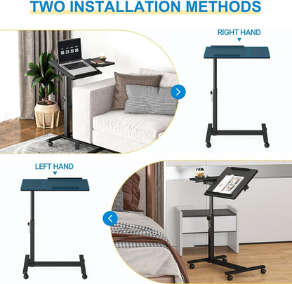 Panta Height Adjustable Rolling Laptop Stand, Overbed Table with 2 Tilting Desktops, Mobile Laptop Table for Couch with Cup Holder, Mobile Computer Workstation for Office, Home and Hospital