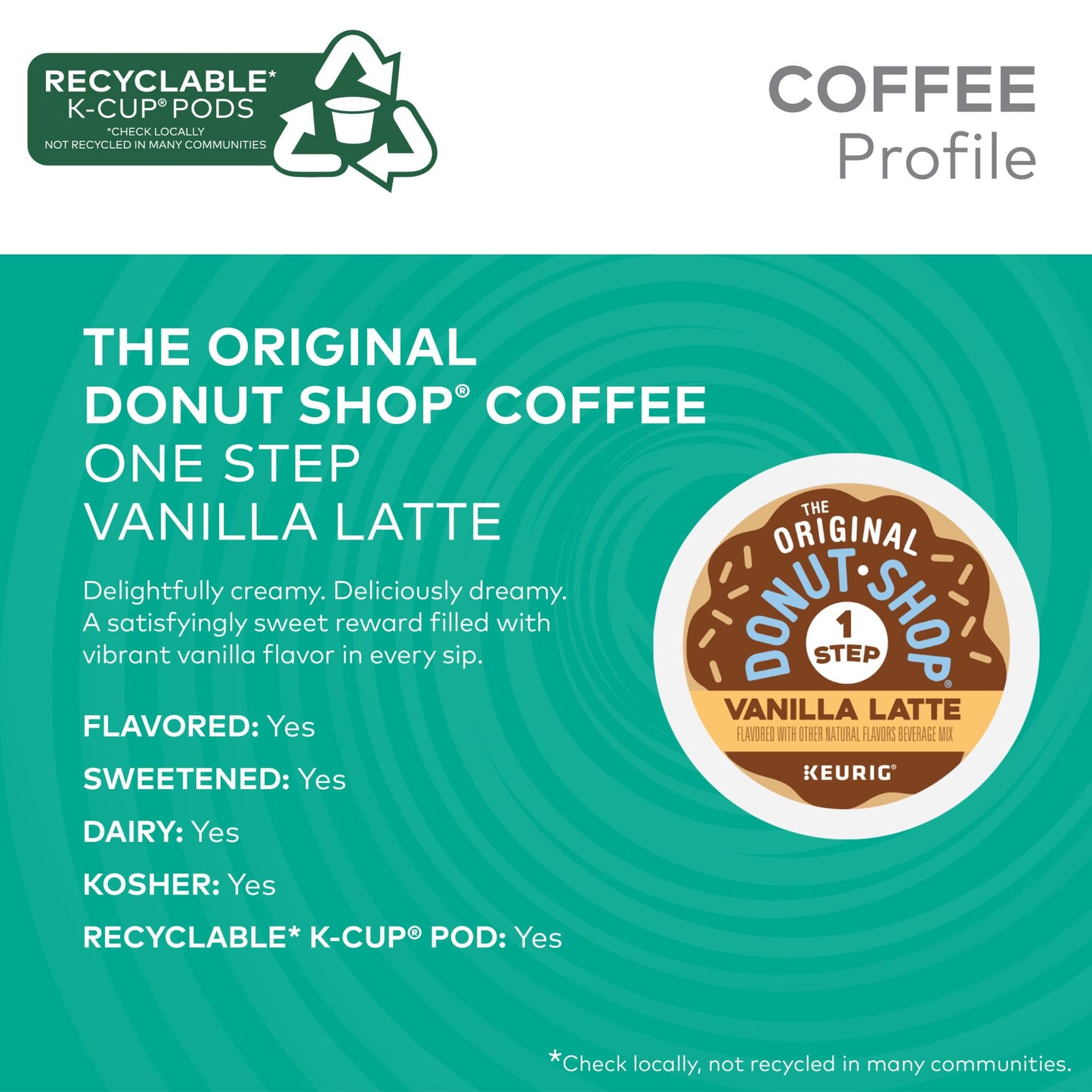 The Original Donut Shop Vanilla Latte, Single-Serve Keurig K-Cup Pods, Flavored Coffee, 20 Count